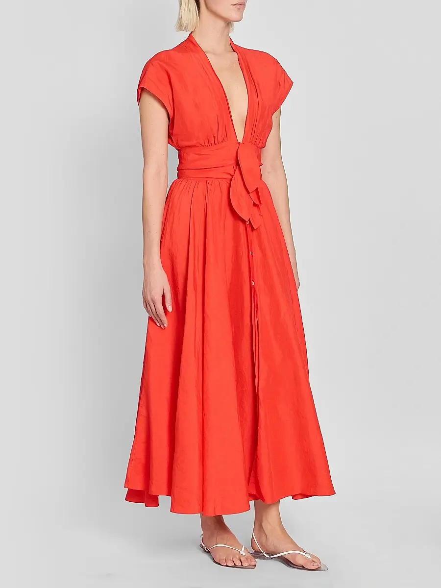 Alaïa Women's Plunging Knotted Linen-Blend Midi Dress | Thumbnail 4