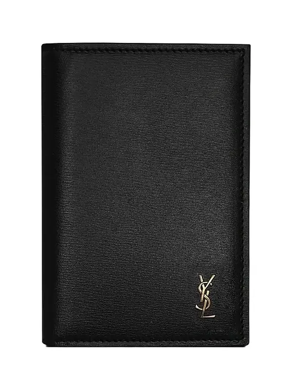 Men's Tiny Cassandre Credit Card Wallet in Shiny Leather - Black Men's Tiny Cassandre Credit Card Wallet in Shiny Leather - Black