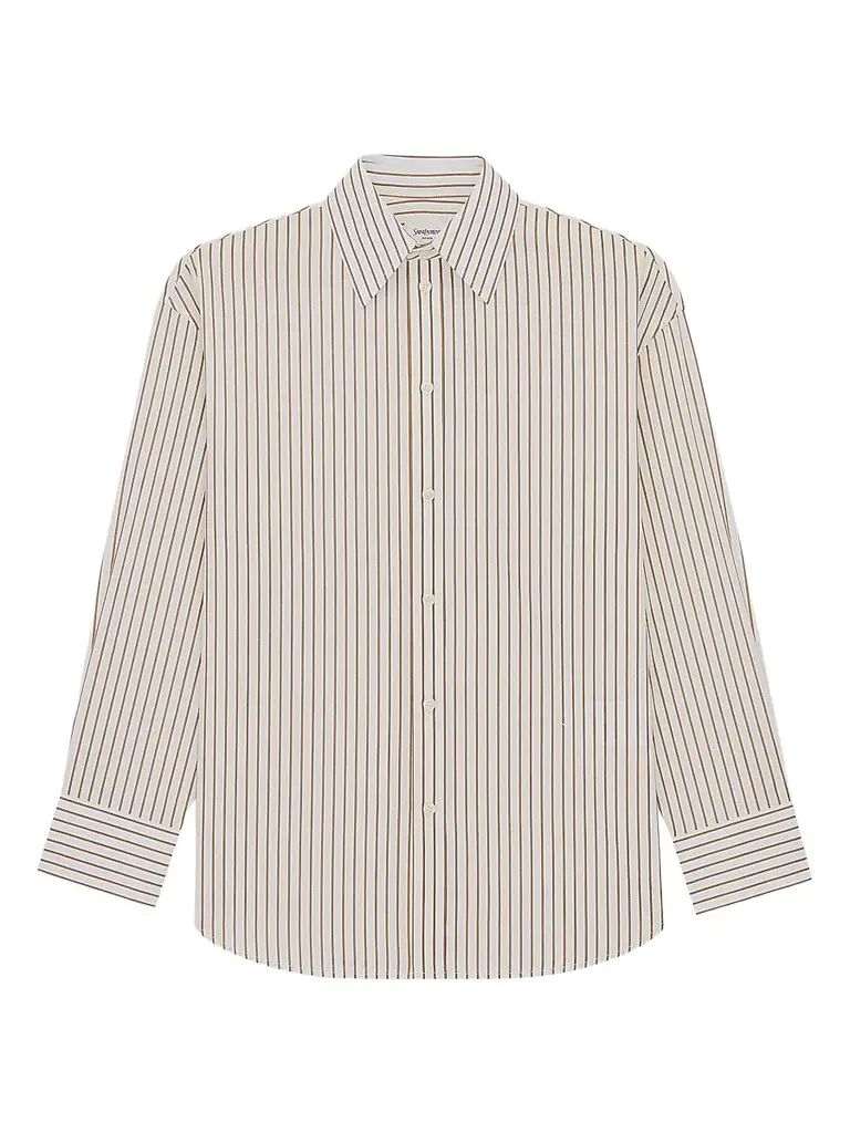 Saint Laurent Women's Cassandre Shirt in Striped Cotton Poplin - Craie Caramel - Size 6 | Image 1 Saint Laurent Women's Cassandre Shirt in Striped Cotton Poplin - Craie Caramel - Size 6 | Image 1