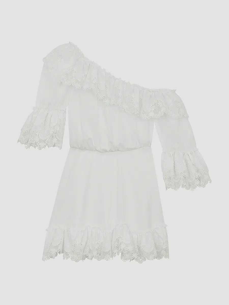 Saint Laurent Women's Ruffled Dress in Cotton Poplin - Craie | Thumbnail 2 Saint Laurent Women's Ruffled Dress in Cotton Poplin - Craie | Thumbnail 2