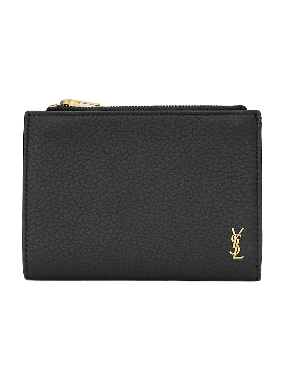 Saint Laurent Men's Tiny Cassandre Bi-Fold Wallet in Grained Leather - Black