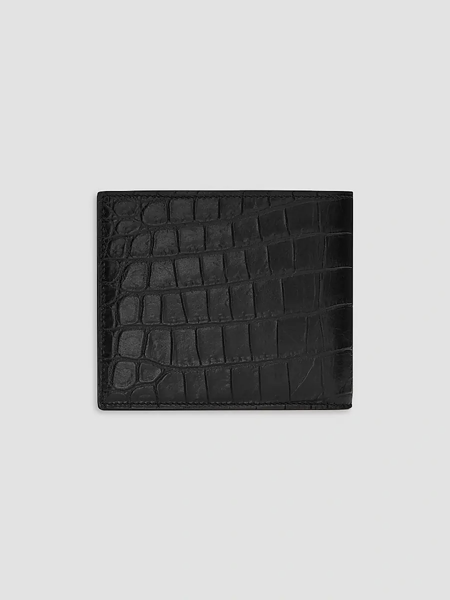 Saint Laurent Men's Tiny Cassandre East-West Wallet in Crocodile-Embossed Leather - Black | Thumbnail 3