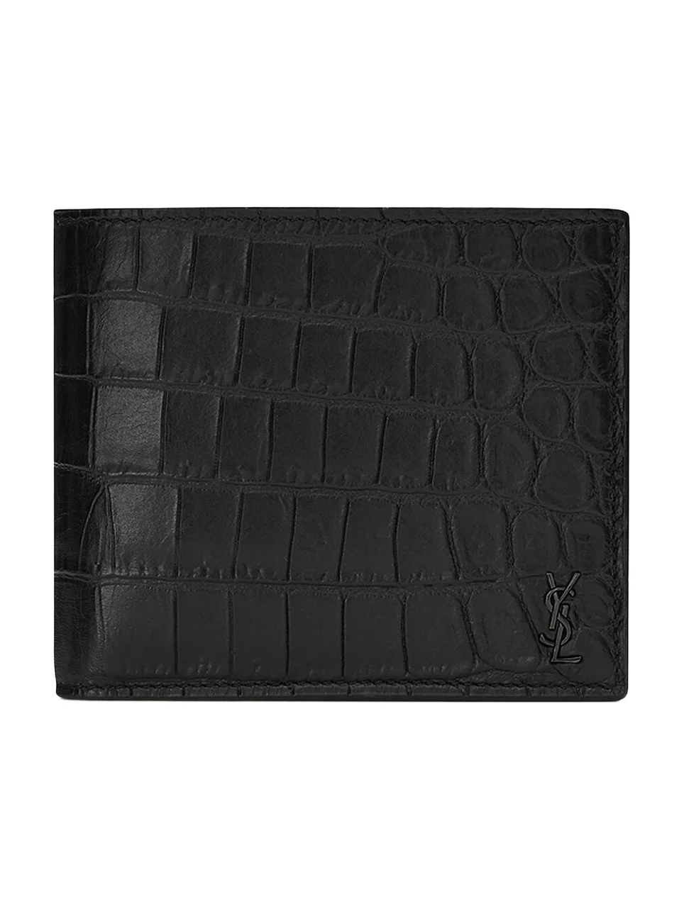 Saint Laurent Men's Tiny Cassandre East-West Wallet in Crocodile-Embossed Leather - Black