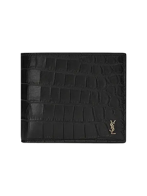 Saint Laurent Men's Tiny Cassandre East-West Wallet with Coin Purse - Black