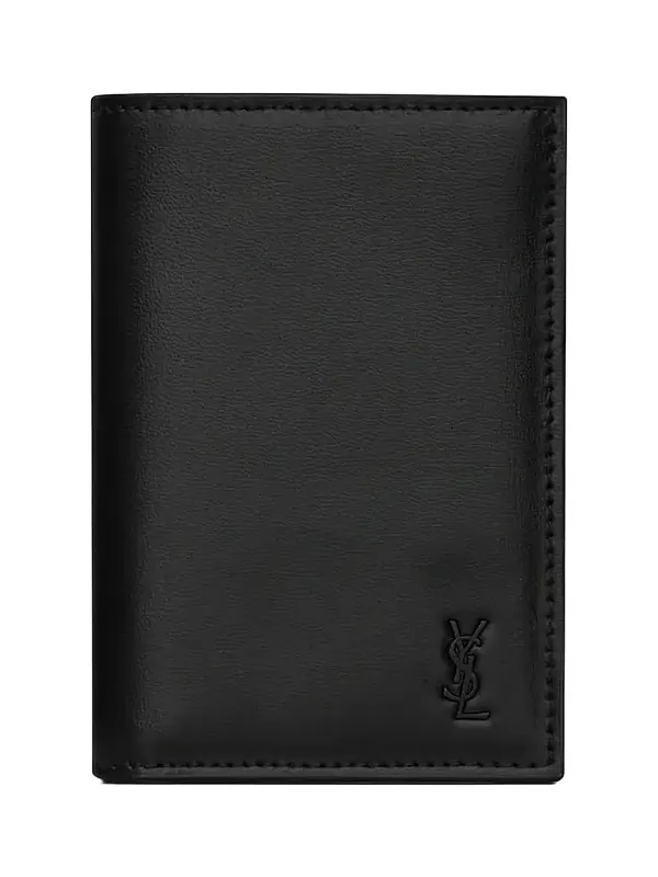 Men's Tiny Cassandre Credit Card Wallet in Matte Leather - Black