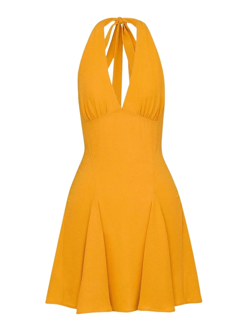 Saint Laurent Women's Halter Dress in Silk - Orange