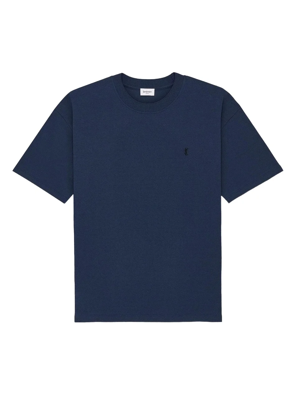Saint Laurent Men's Cassandre T-Shirt in Pique - Bleu Mineral