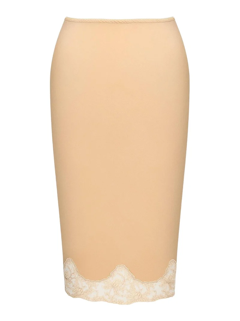 Saint Laurent Women's Laced Half-Slip Skirt in Silk Satin - Beige