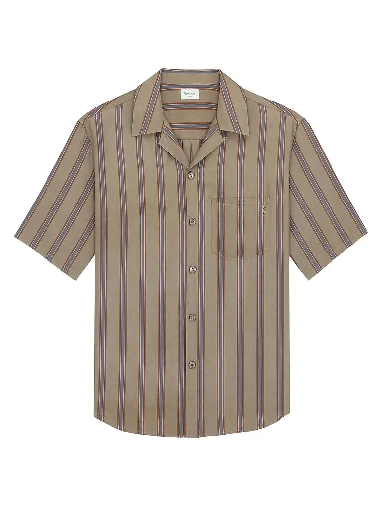 Saint Laurent Men's Cassandre Shirt in Striped Cotton Twill | Image 1 Saint Laurent Men's Cassandre Shirt in Striped Cotton Twill | Image 1