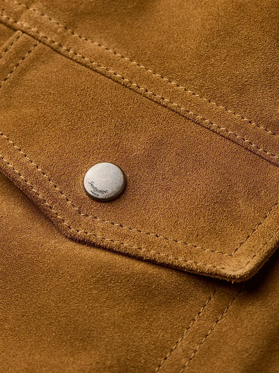 Saint Laurent Men's Short Jacket in Vintage Split Leather - Noix | Thumbnail 3 Saint Laurent Men's Short Jacket in Vintage Split Leather - Noix | Thumbnail 3