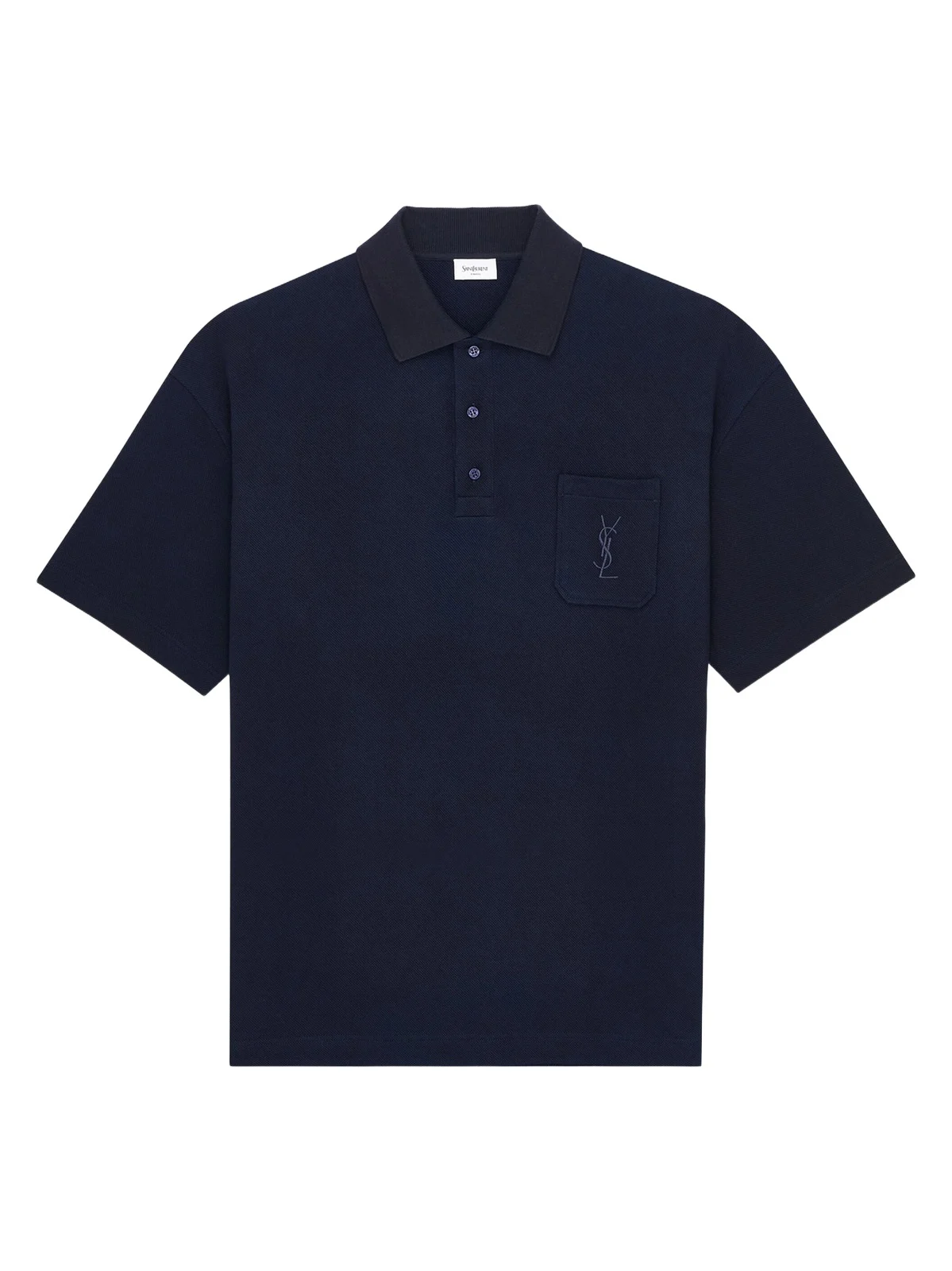 Saint Laurent Men's Cassandre Polo Shirt in Cotton Pique - Bleu Minuit