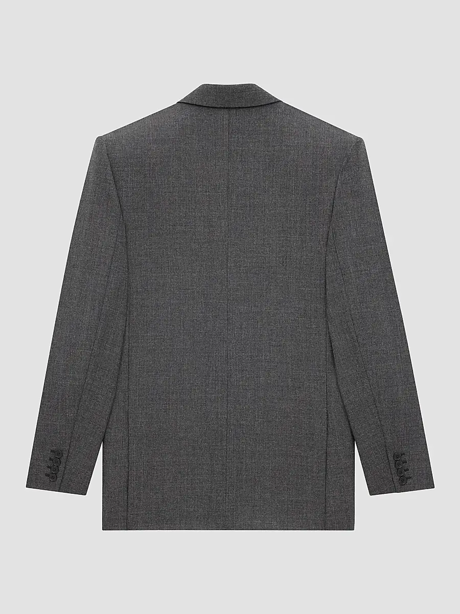Saint Laurent Women's Double-Breasted Long Jacket in Wool - Gris Chine | Thumbnail 2