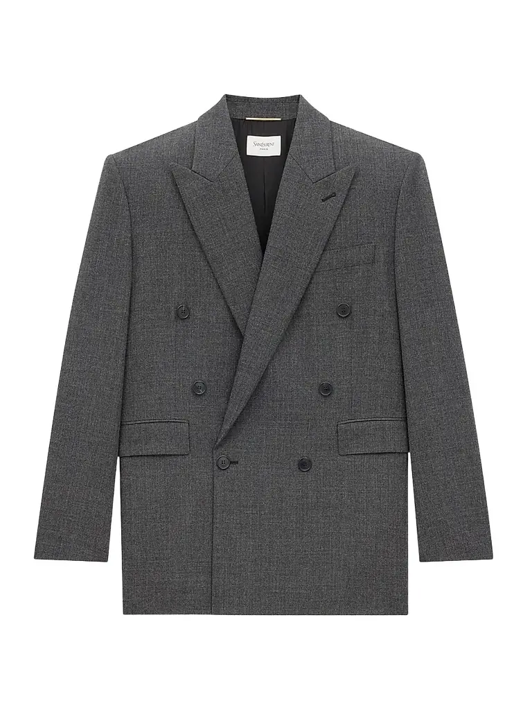 Women's Double-Breasted Long Jacket in Wool - Gris Chine Women's Double-Breasted Long Jacket in Wool - Gris Chine