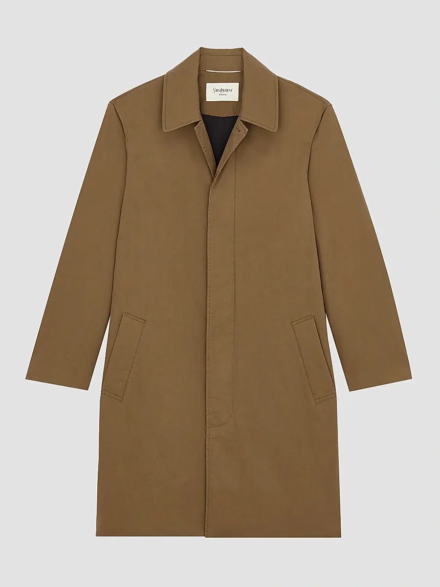 Saint Laurent Men's Coat in Cotton Serge - Taupe Caucase | Thumbnail 3 Saint Laurent Men's Coat in Cotton Serge - Taupe Caucase | Thumbnail 3