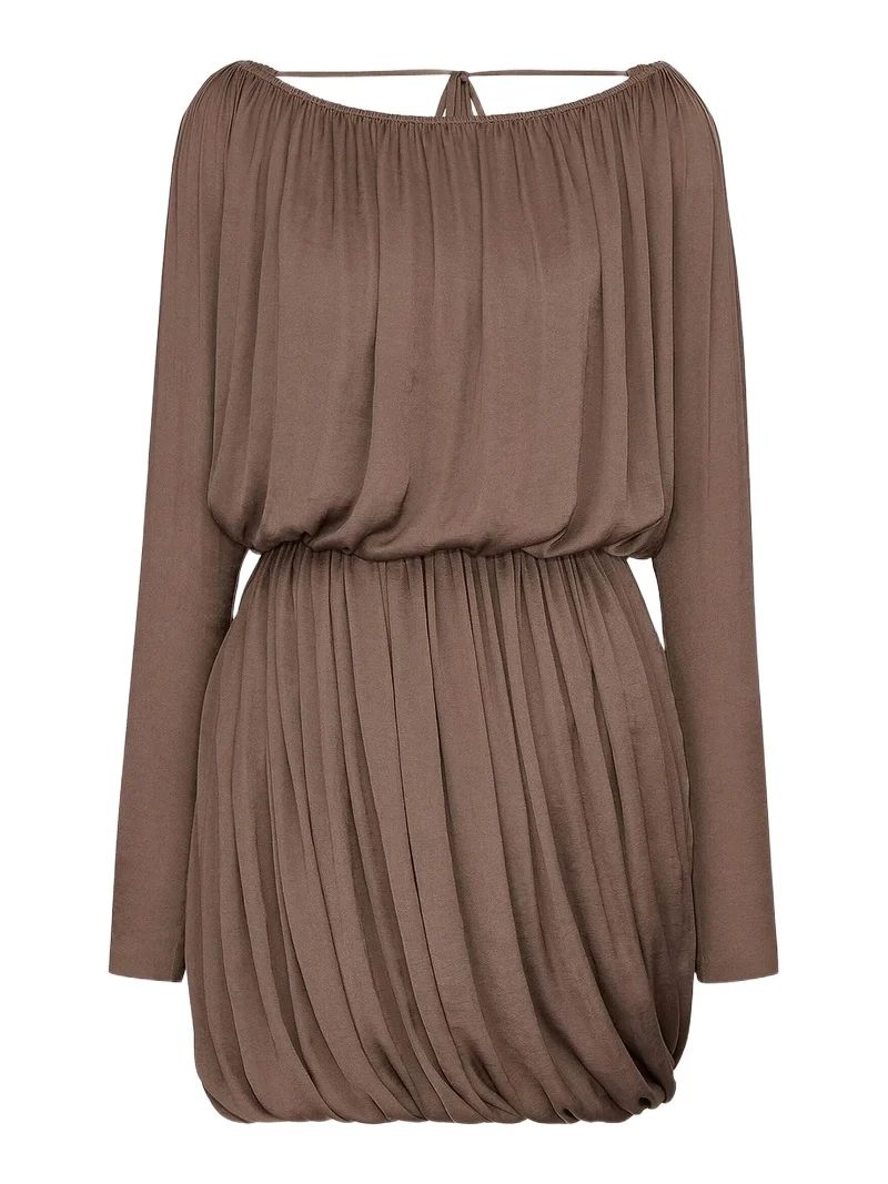 Saint Laurent Women's Cowl-Back Dress in Taffeta - Taupe