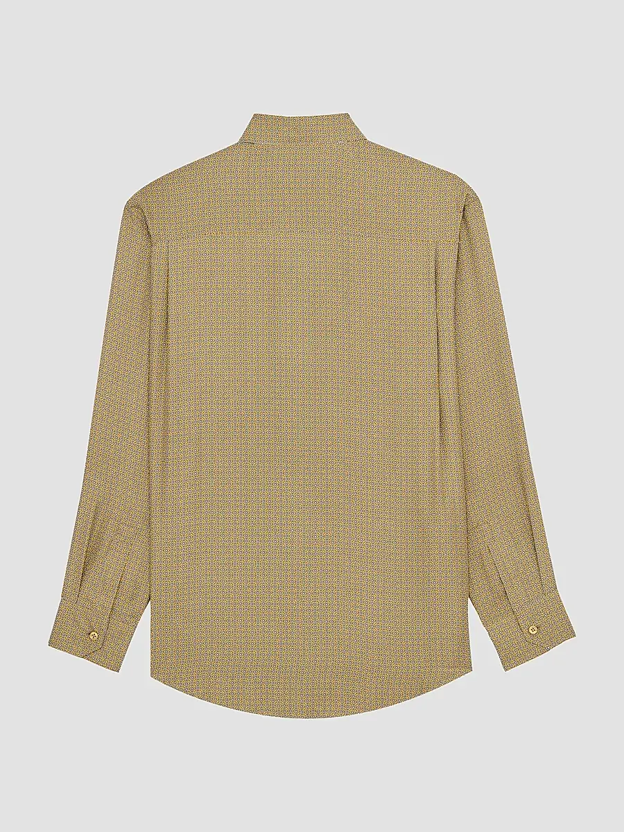 Saint Laurent Men's Shirt in Geometric Silk - Jaune Gris | Thumbnail 2 Saint Laurent Men's Shirt in Geometric Silk - Jaune Gris | Thumbnail 2