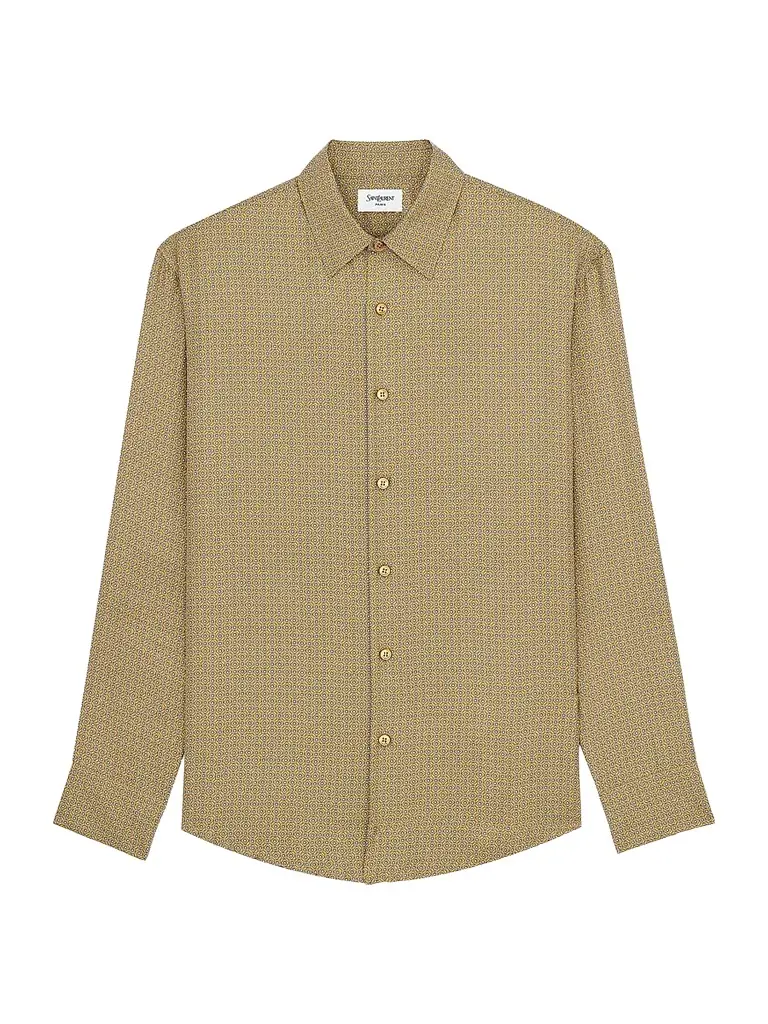 Men's Shirt in Geometric Silk - Jaune Gris Men's Shirt in Geometric Silk - Jaune Gris