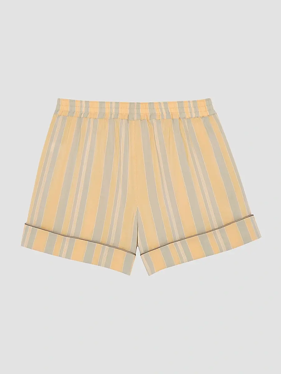 Saint Laurent Men's Pajama Shorts in Striped Cotton and Silk - Jaune Taupe | Thumbnail 2 Saint Laurent Men's Pajama Shorts in Striped Cotton and Silk - Jaune Taupe | Thumbnail 2
