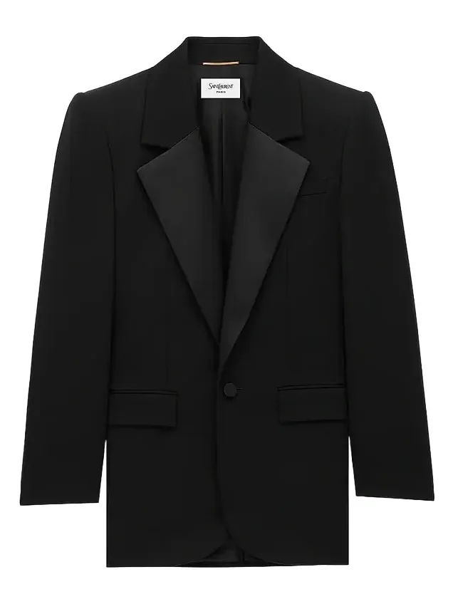 Saint Laurent Women's Single-Breasted Tuxedo Jacket in Grain De Poudre