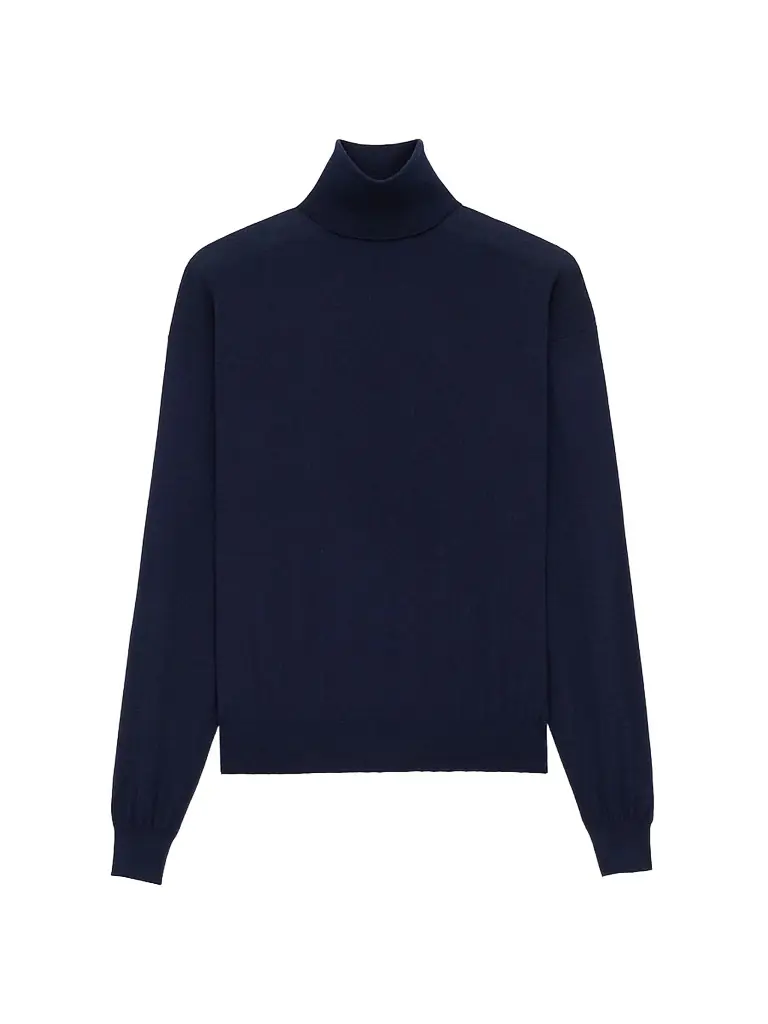 Saint Laurent Women's Turtleneck Sweater in Cashmere, Wool and Silk - Blue | Image 1 Saint Laurent Women's Turtleneck Sweater in Cashmere, Wool and Silk - Blue | Image 1