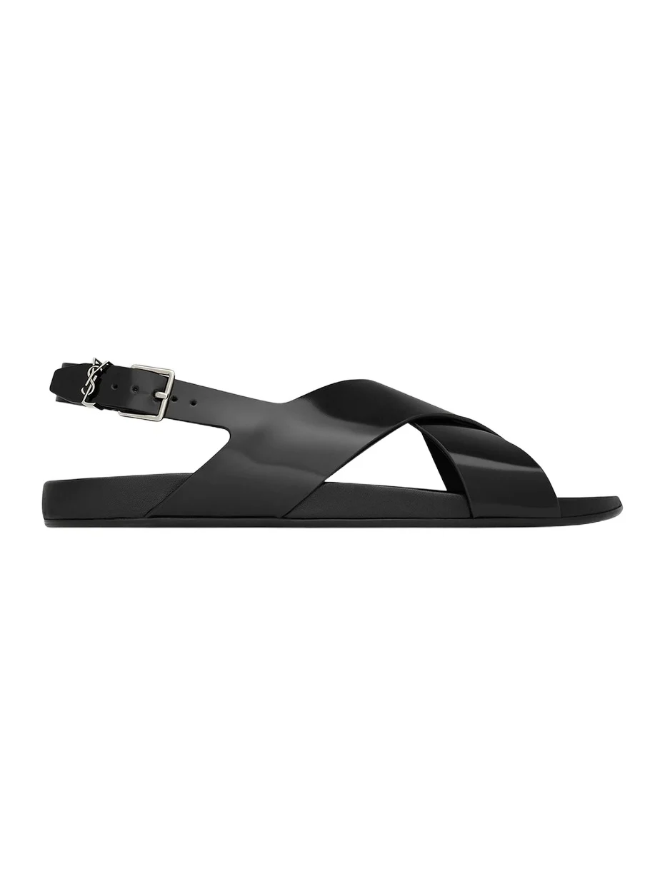 Men's Helios Sandals in Glazed Leather - Black Men's Helios Sandals in Glazed Leather - Black