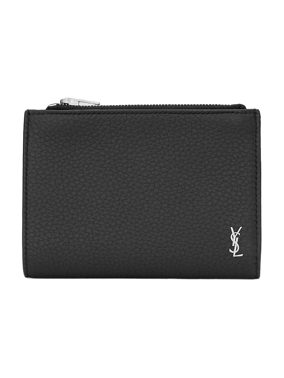 Saint Laurent Men's Tiny Cassandre Bi-Fold Wallet in Grained Leather - Black
