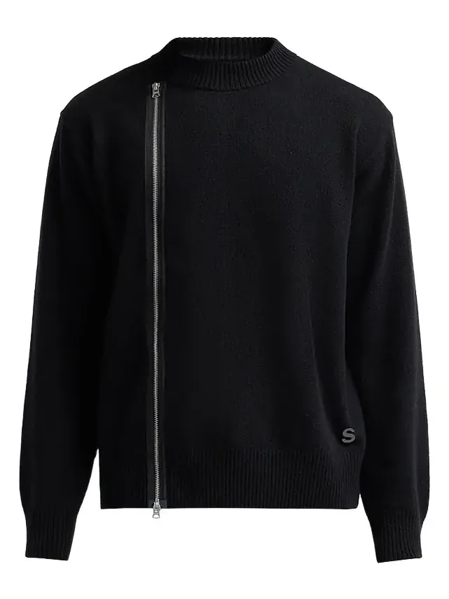 Sacai Men's Asymmetric Zip Wool Knit Sweater