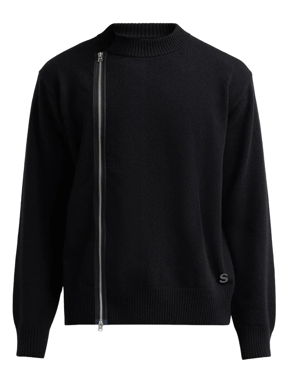 Sacai Men's Asymmetric Zip Wool Knit Sweater