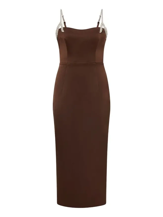 Leora Crystal-Strap Crepe Ankle Gown