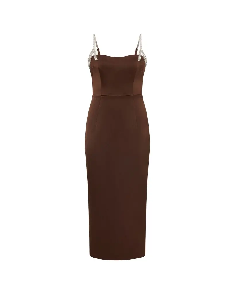RACHEL GILBERT Leora Crystal-Strap Crepe Ankle Gown | Image 1 RACHEL GILBERT Leora Crystal-Strap Crepe Ankle Gown | Image 1