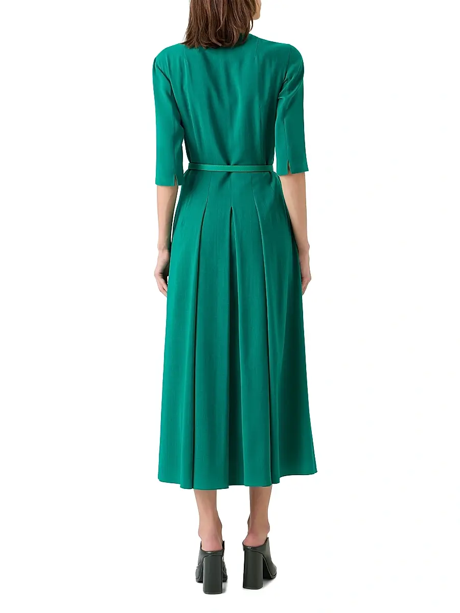 Akris Women's Belted Wool Pleated Midi-Dress | Thumbnail 5