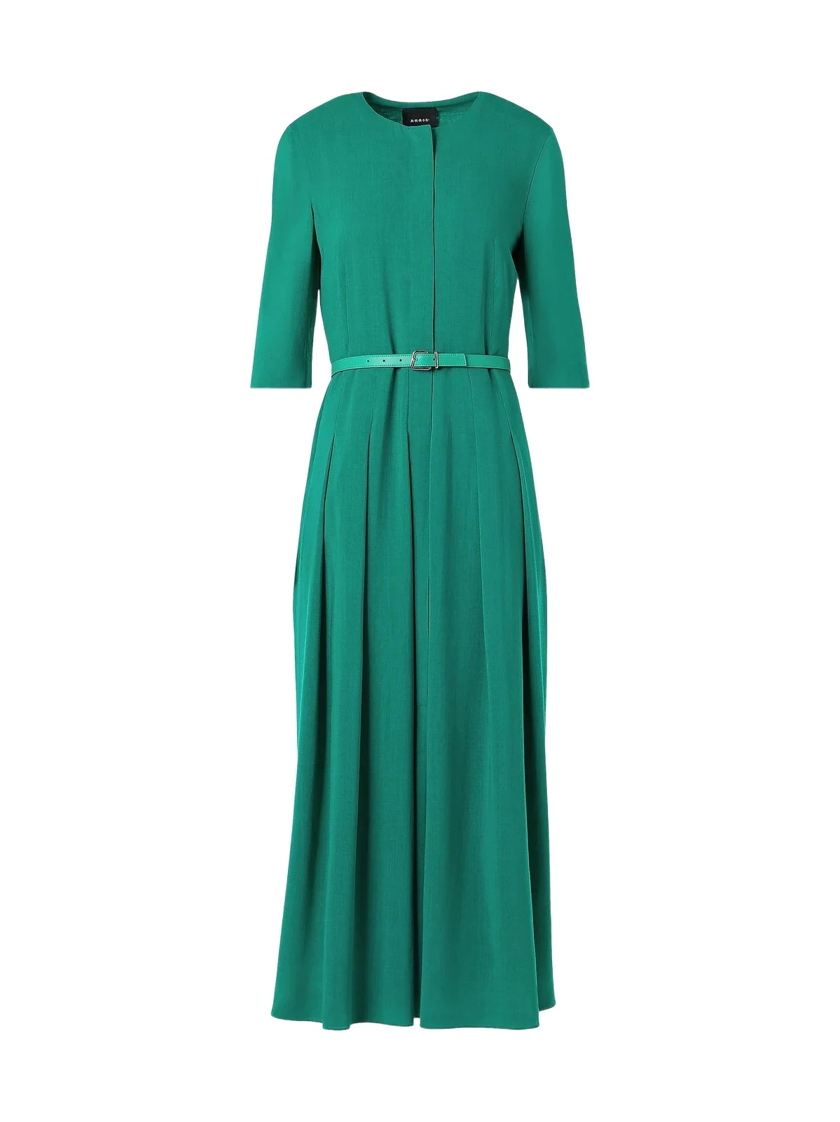 Women's Belted Wool Pleated Midi-Dress Women's Belted Wool Pleated Midi-Dress