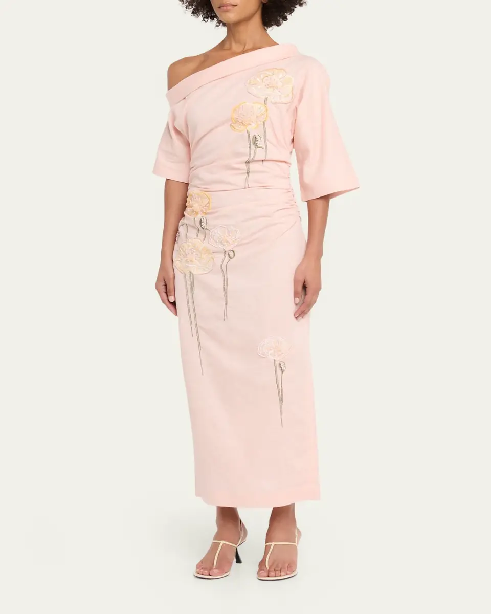 BERNADETTE Bowery Off-The-Shoulder Check Seersucker Asymmetric Dress | Thumbnail 4 BERNADETTE Bowery Off-The-Shoulder Check Seersucker Asymmetric Dress | Thumbnail 4