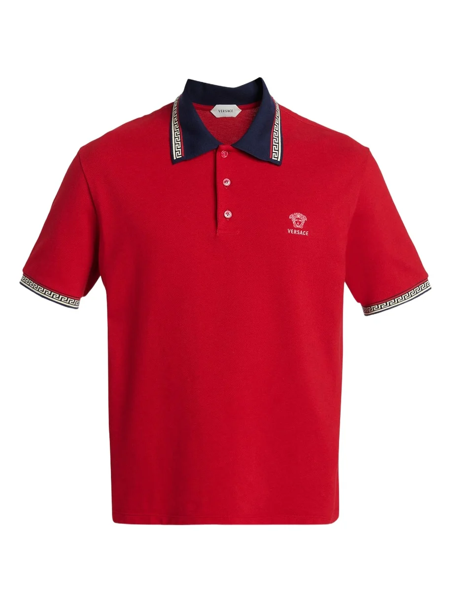 Men's Greca-Trim Cotton Pique Medusa Polo Shirt Men's Greca-Trim Cotton Pique Medusa Polo Shirt