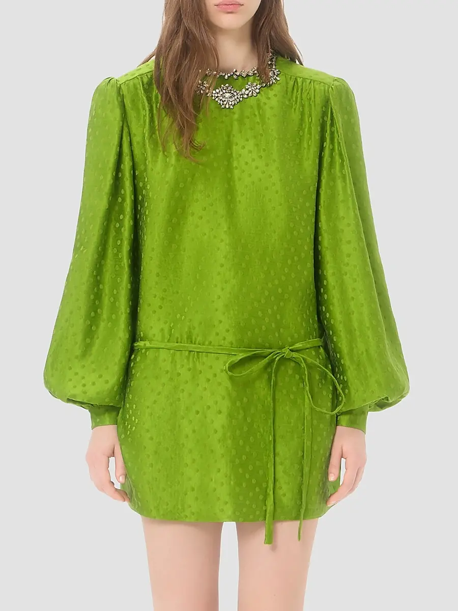 Valentino Women's Embroidered Silk-Linen Plus De Pois Jacquard Top | Thumbnail 3
