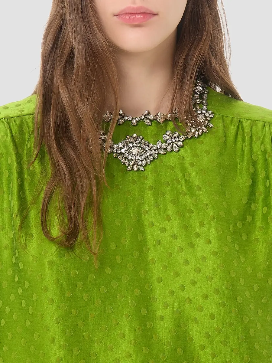 Valentino Women's Embroidered Silk-Linen Plus De Pois Jacquard Top | Thumbnail 6