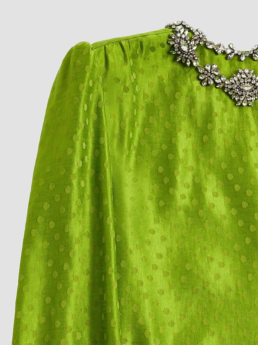 Valentino Women's Embroidered Silk-Linen Plus De Pois Jacquard Top | Thumbnail 7