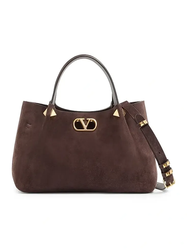 Women's Small Shopping Bag in Soft Suede - Ebony