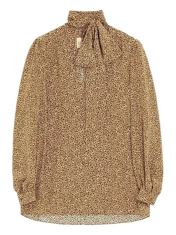 Women's Crepe De Chine Shirt with Micromacula Print - Animal Print Women's Crepe De Chine Shirt with Micromacula Print - Animal Print
