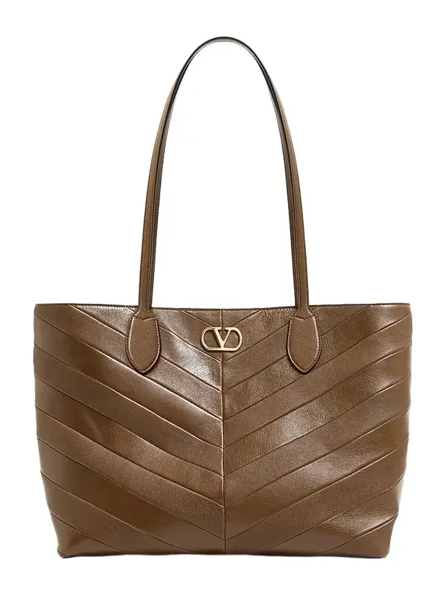 Women's Jean Medium Shopping Bag in Nappa with Chevron Motif - Tundra