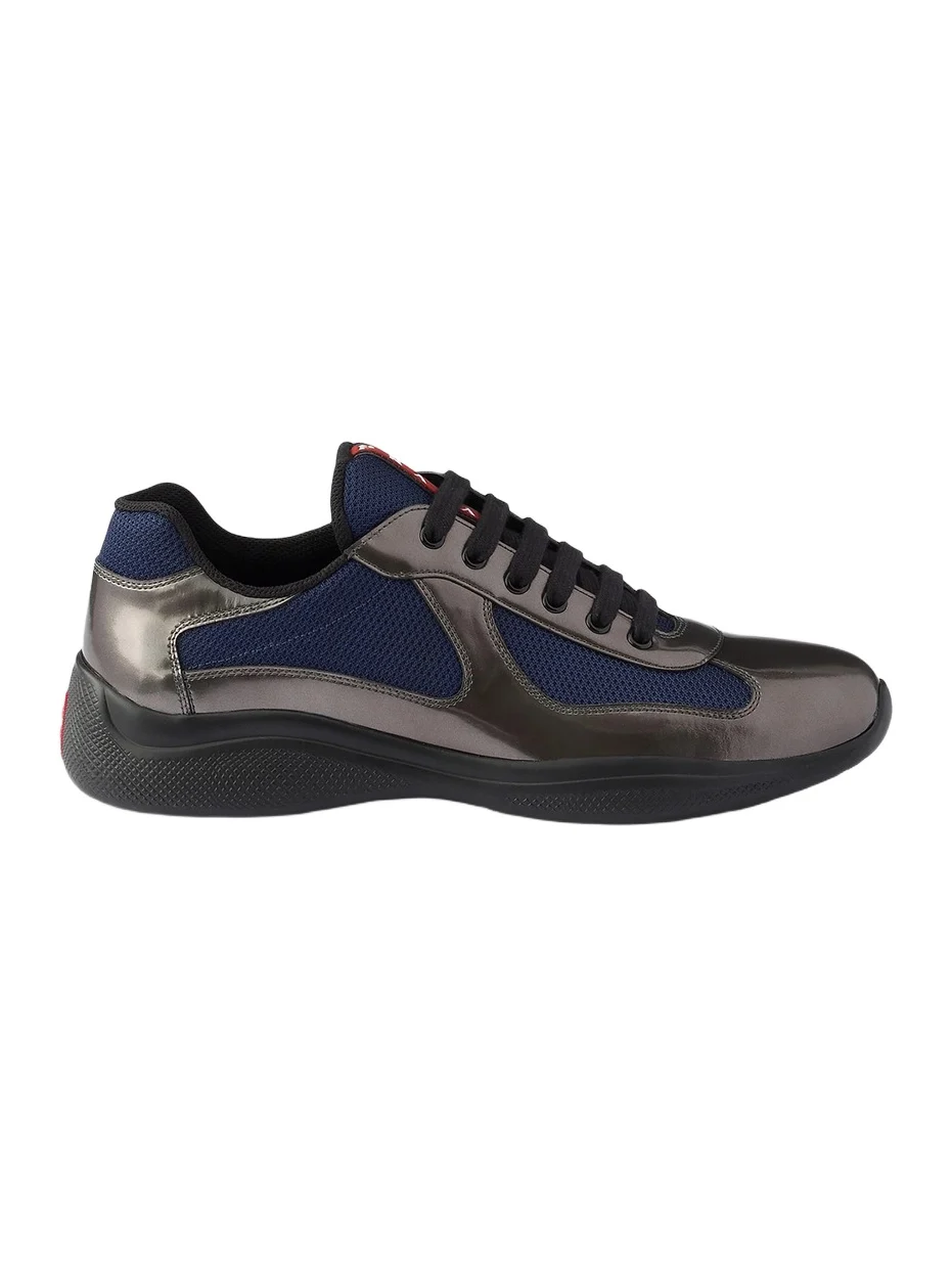 Prada Men's America's Cup Metallic Leather and Bike Fabric Sneakers
