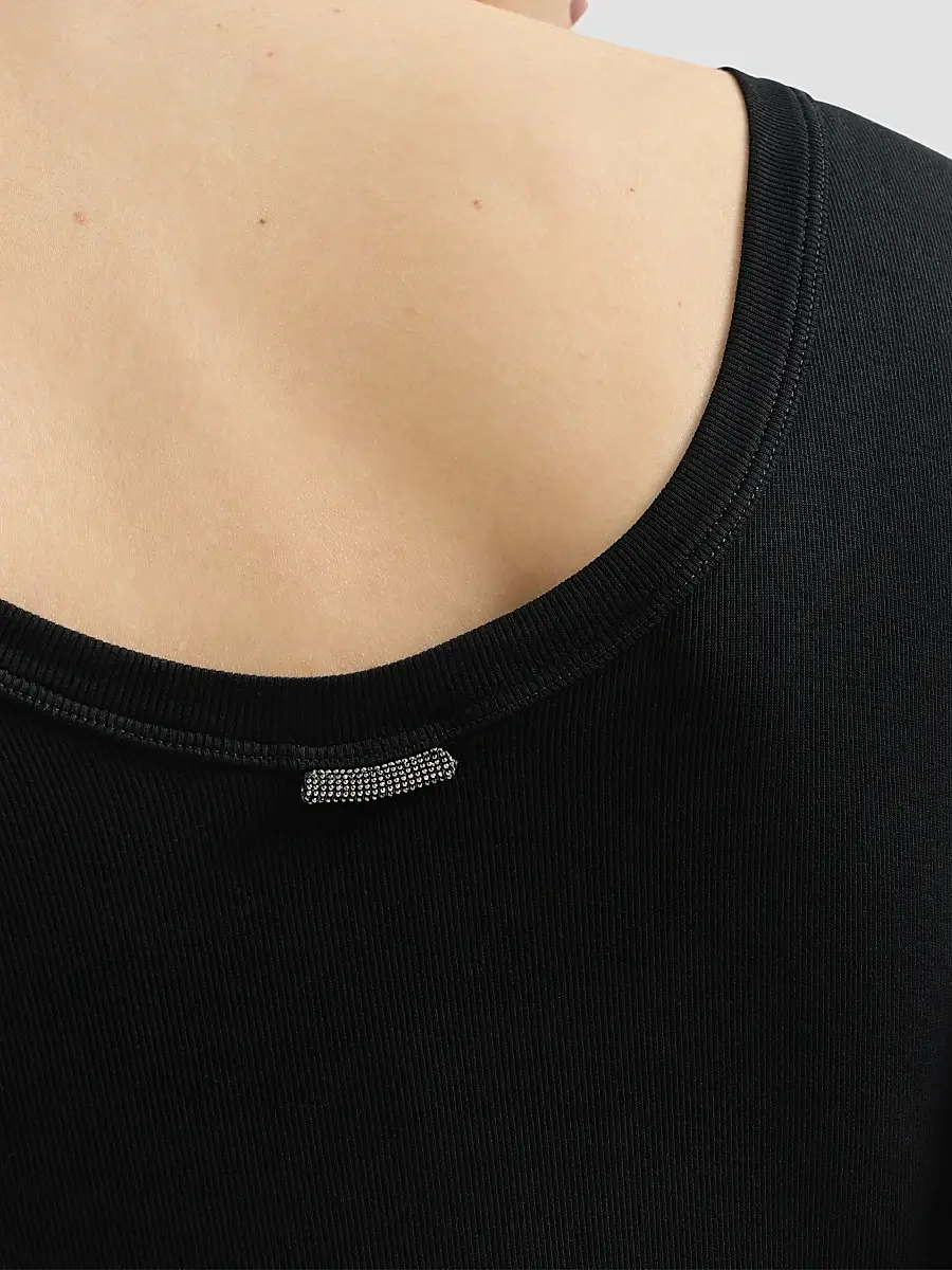 Brunello Cucinelli Women's Stretch Cotton Ribbed Jersey T-Shirt with Monili - Black | Thumbnail 5 Brunello Cucinelli Women's Stretch Cotton Ribbed Jersey T-Shirt with Monili - Black | Thumbnail 5