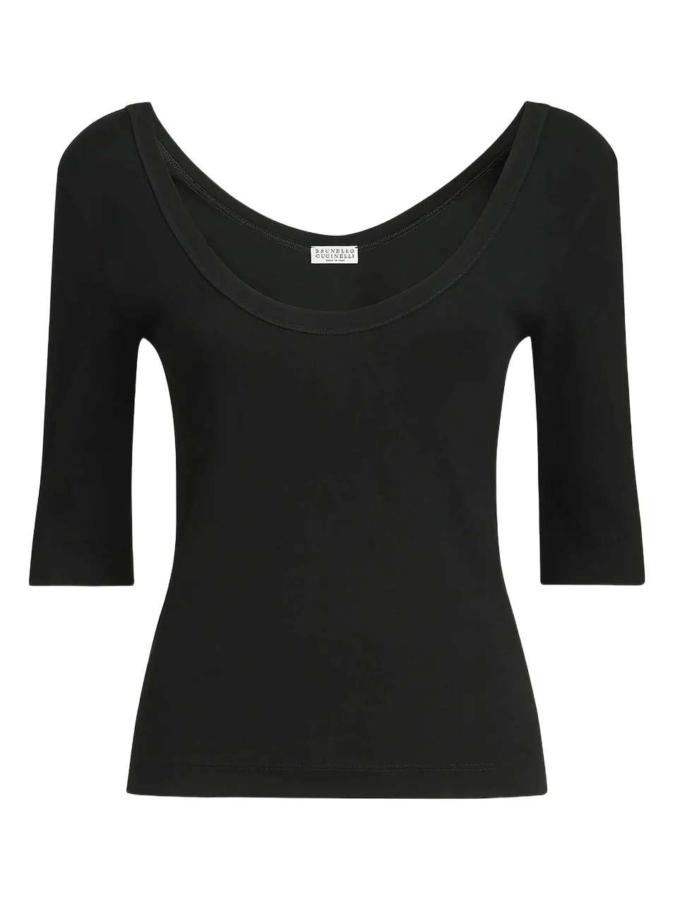 Women's Stretch Cotton Ribbed Jersey T-Shirt with Monili - Black