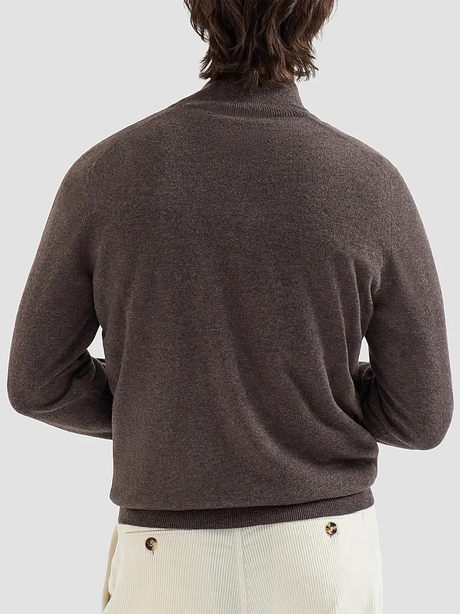 Brunello Cucinelli Men's Cashmere Sweater with Half Zip - Brown | Thumbnail 3 Brunello Cucinelli Men's Cashmere Sweater with Half Zip - Brown | Thumbnail 3