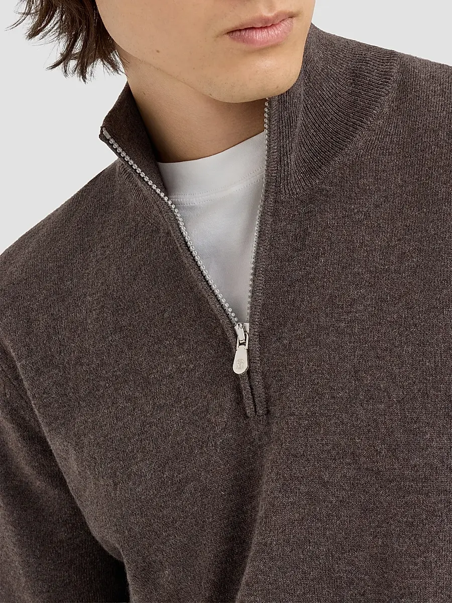 Brunello Cucinelli Men's Cashmere Sweater with Half Zip - Brown | Thumbnail 4 Brunello Cucinelli Men's Cashmere Sweater with Half Zip - Brown | Thumbnail 4