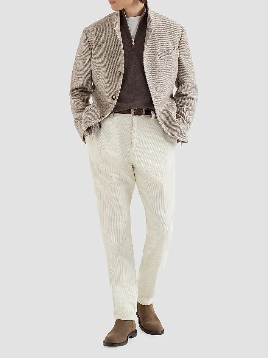 Brunello Cucinelli Men's Cashmere Sweater with Half Zip - Brown | Thumbnail 6 Brunello Cucinelli Men's Cashmere Sweater with Half Zip - Brown | Thumbnail 6