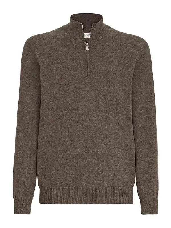 Men's Cashmere Sweater with Half Zip - Brown