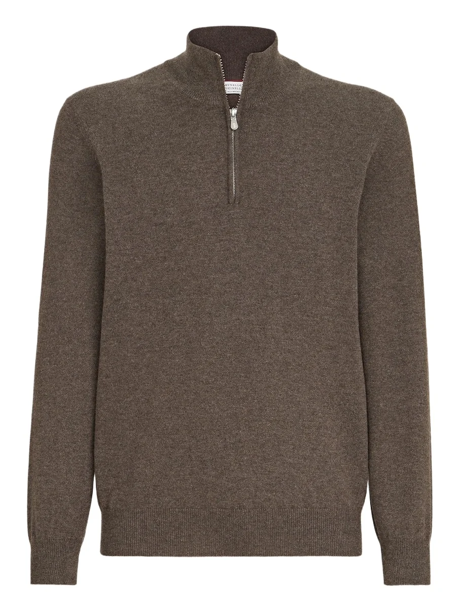 Men's Cashmere Sweater with Half Zip - Brown