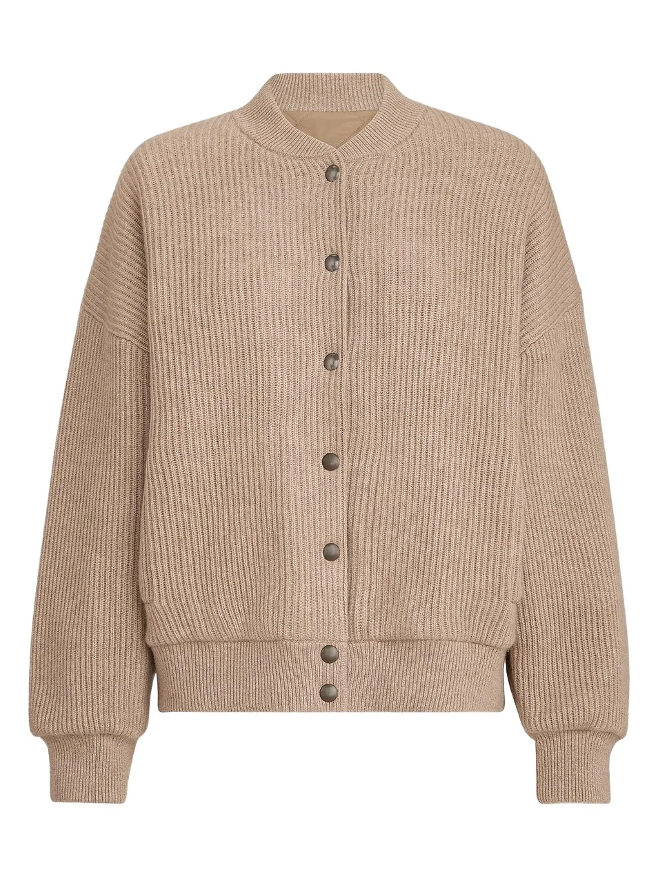 Women's Cashmere English Rib Knit Bomber Jacket with Thermore Padding - Cashmere Beige Women's Cashmere English Rib Knit Bomber Jacket with Thermore Padding - Cashmere Beige