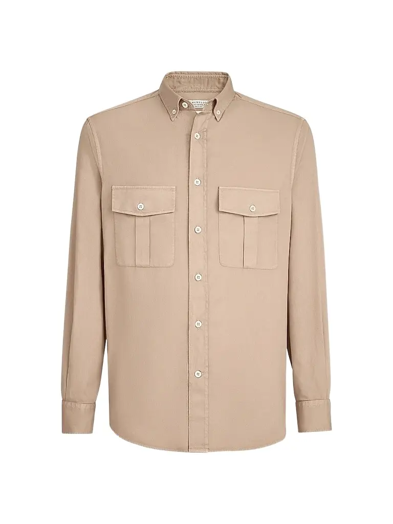 Brunello Cucinelli Men's Garment Dyed Easy Fit Shirt in Cotton Twill | Image 1 Brunello Cucinelli Men's Garment Dyed Easy Fit Shirt in Cotton Twill | Image 1